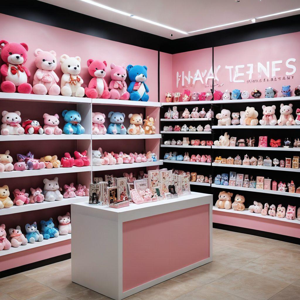 A stylish and inviting adult product display featuring various hentai-inspired items. Include colorful and playful elements like manga-style illustrations, plush toys, and seductive accessories, arranged artistically against a soft, ambient background. Create a sense of allure and fantasy, highlighting the unique nature of the products. Illustrate subtle hints of sensuality while maintaining a tasteful presentation. vibrant colors. 3D.